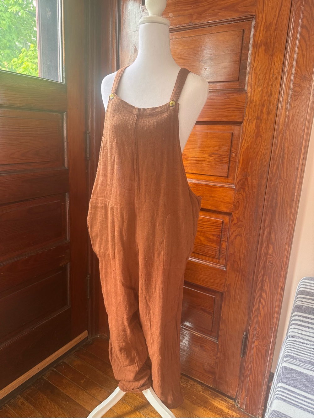 Free People Linen Romper Rust Oversized Boho Overalls M - Picture 2 of 5